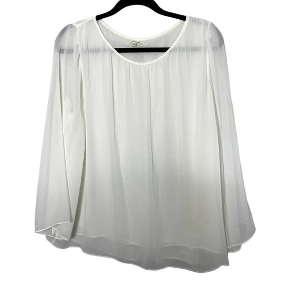 Max Studio Sheer Long Bell Sleeve Flowy Blouse Top White Women's Size Large - Picture 1 of 10